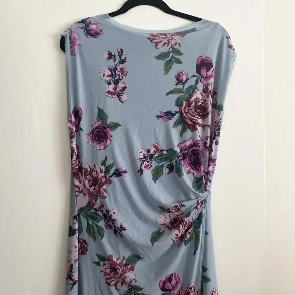 Free People Light Blue Floral Sleeveless Maxi Dress with Purple Roses